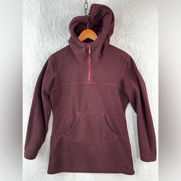 Mountain Hardwear Red Burgundy Womens Striped Quarter Zip Pullover Hoodie Small - Picture 1 of 16